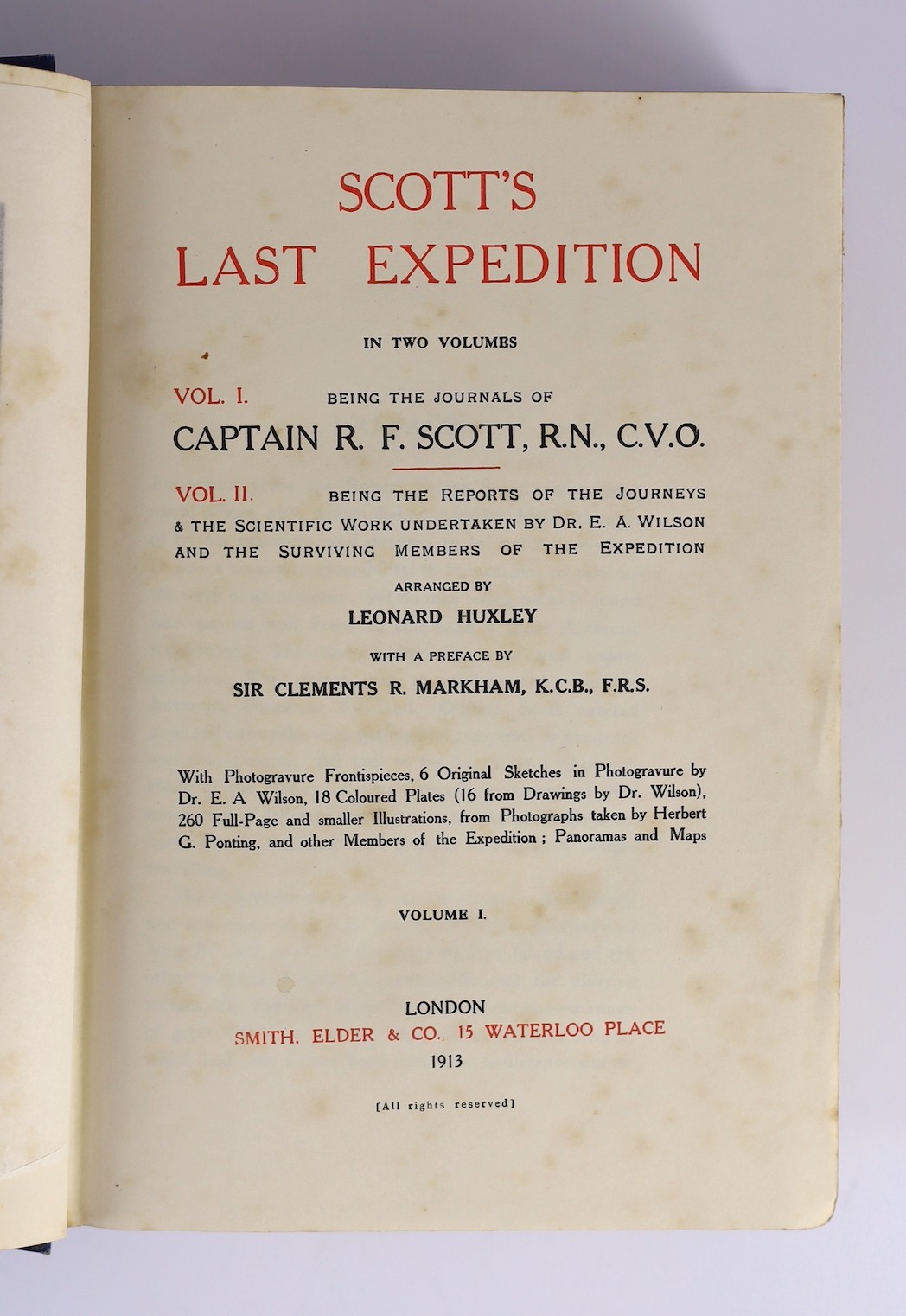 Scott, Robert Falcon - Scott’s Last Expedition, 2 vols, [vol 1: the journal of Captain R.F. Scott; Vol. 2: the reports of the journey’s and the scientific work undertaken by Dr. E.A. Wilson and the surviving members of t